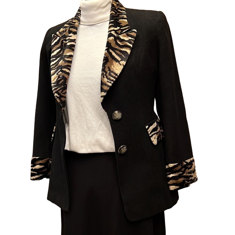 WL Collection Black Jacket with Animal Print Trim.  38EU